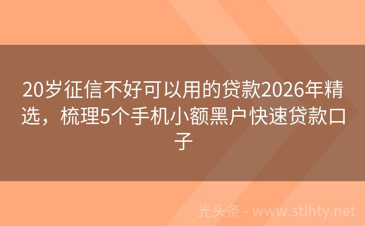 20岁征信不好可以用的贷款2026年精选，梳理5个手机小额黑户快速贷款口子