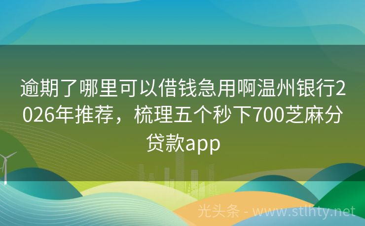 逾期了哪里可以借钱急用啊温州银行2026年推荐,梳理五个秒下700芝麻分贷款app