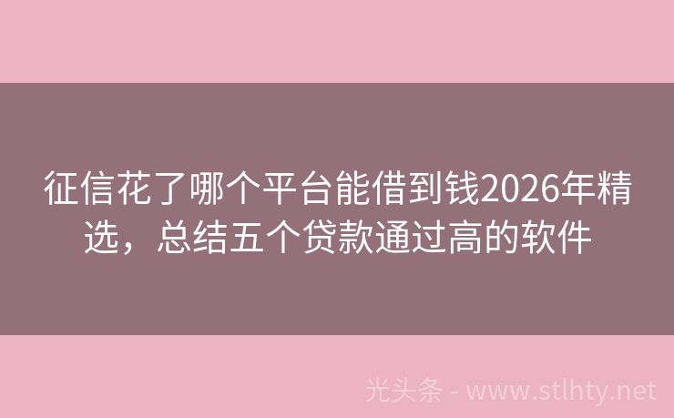 征信花了哪个平台能借到钱2026年精选，总结五个贷款通过高的软件