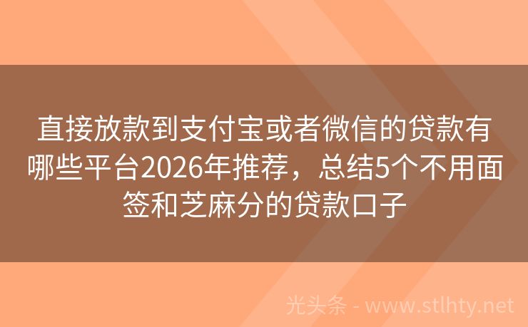直接放款到支付宝或者微信的贷款有哪些平台2026年推荐,总结5个不用面签和芝麻分的贷款口子