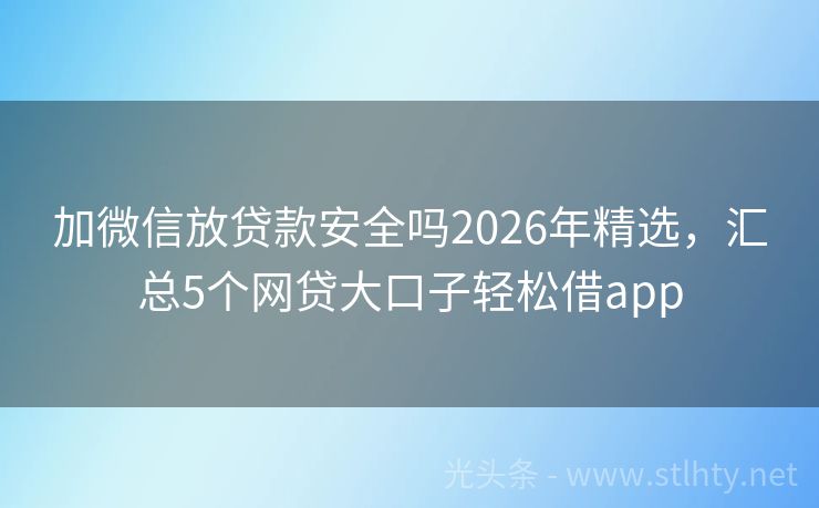 加微信放贷款安全吗2026年精选,汇总5个网贷大口子轻松借app