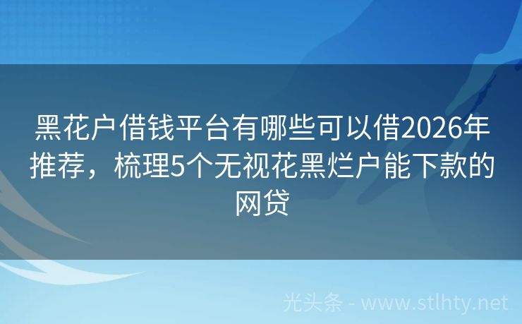 黑花户借钱平台有哪些可以借2026年推荐,梳理5个无视花黑烂户能下款的网贷