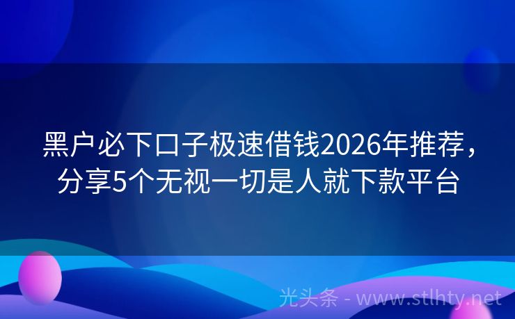 黑户必下口子极速借钱2026年推荐,分享5个无视一切是人就下款平台