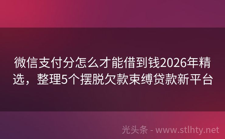 微信支付分怎么才能借到钱2026年精选,整理5个摆脱欠款束缚贷款新平台