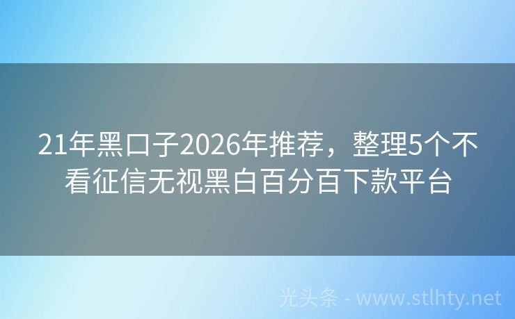 21年黑口子2026年推荐,整理5个不看征信无视黑白百分百下款平台