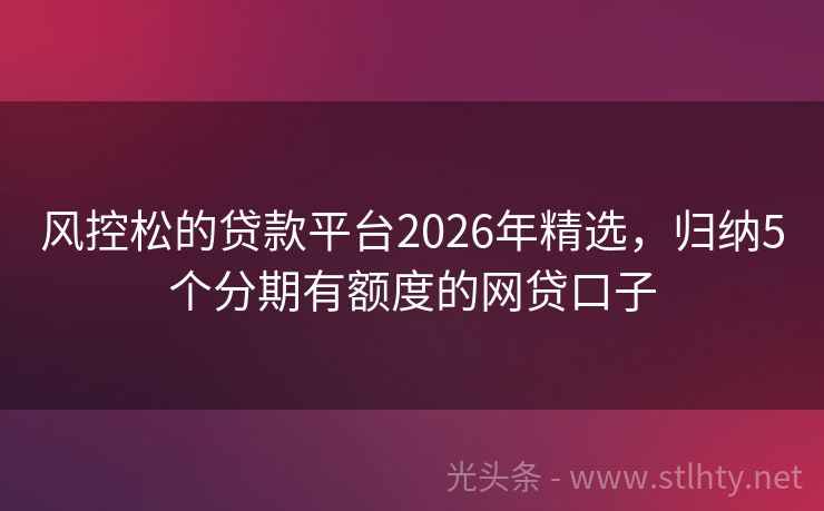 风控松的贷款平台2026年精选,归纳5个分期有额度的网贷口子