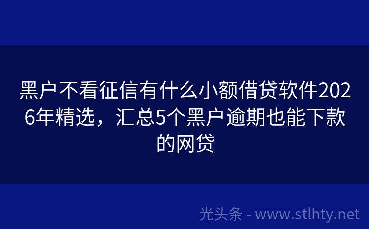 黑户不看征信有什么小额借贷软件2026年精选，汇总5个黑户逾期也能下款的网贷