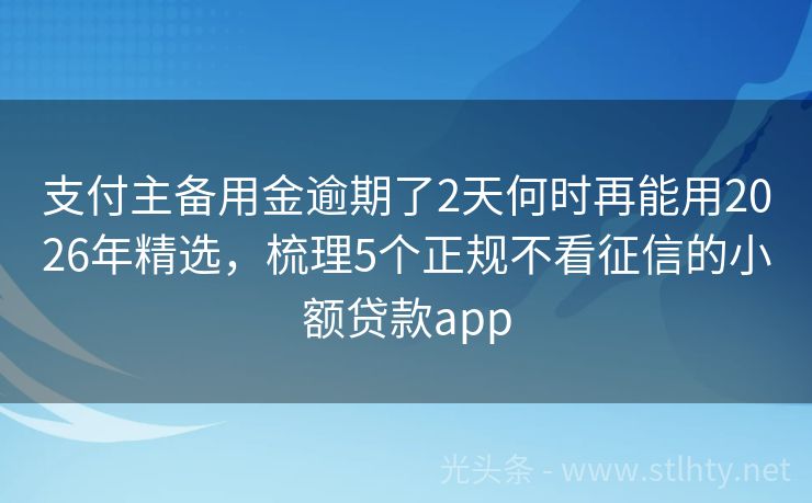 支付主备用金逾期了2天何时再能用2026年精选,梳理5个正规不看征信的小额贷款app