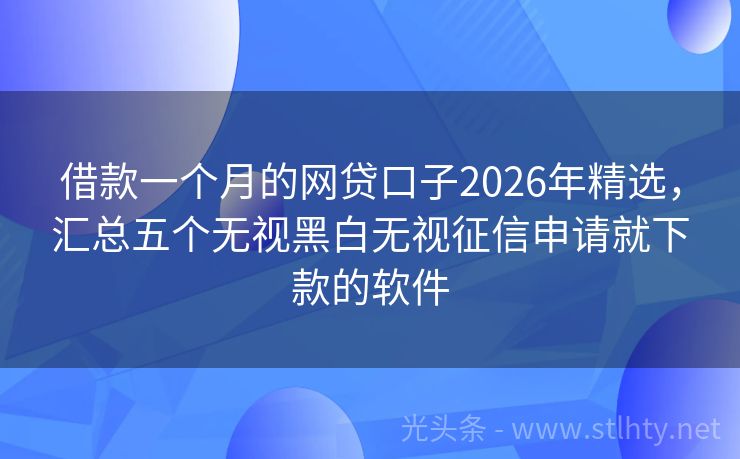 借款一个月的网贷口子2026年精选,汇总五个无视黑白无视征信申请就下款的软件