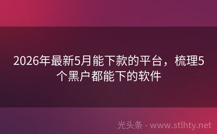 2026年最新5月能下款的平台,梳理5个黑户都能下的软件