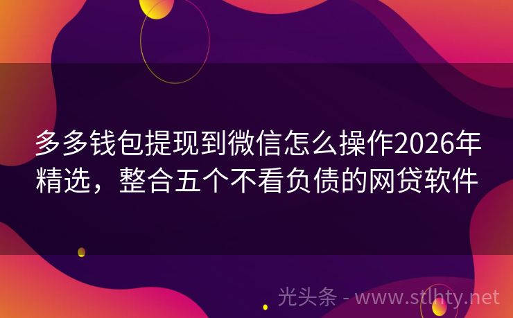 多多钱包提现到微信怎么操作2026年精选,整合五个不看负债的网贷软件