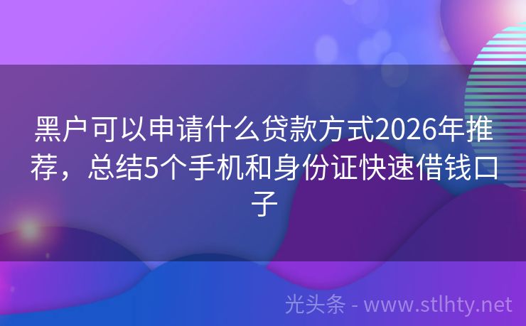 黑户可以申请什么贷款方式2026年推荐,总结5个手机和身份证快速借钱口子