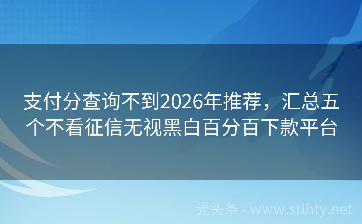 支付分查询不到2026年推荐,汇总五个不看征信无视黑白百分百下款平台