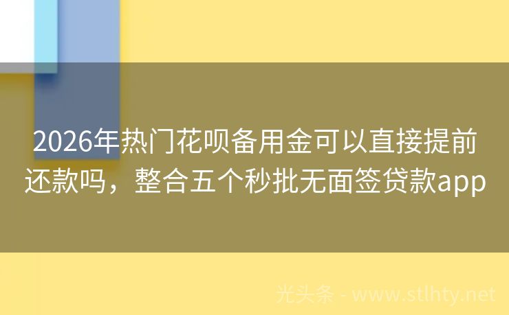2026年热门花呗备用金可以直接提前还款吗,整合五个秒批无面签贷款app