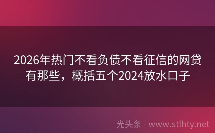 2026年热门不看负债不看征信的网贷有那些,概括五个2024放水口子