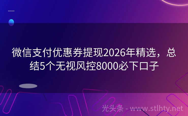 微信支付优惠券提现2026年精选,总结5个无视风控8000必下口子