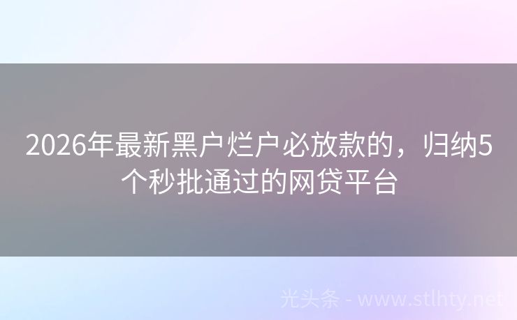 2026年最新黑户烂户必放款的,归纳5个秒批通过的网贷平台