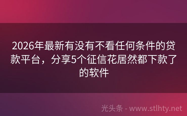2026年最新有没有不看任何条件的贷款平台,分享5个征信花居然都下款了的软件