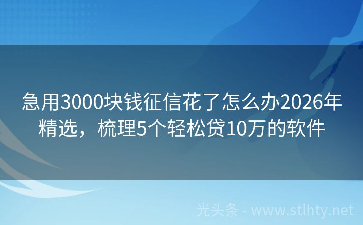 急用3000块钱征信花了怎么办2026年精选,梳理5个轻松贷10万的软件