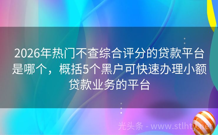 2026年热门不查综合评分的贷款平台是哪个,概括5个黑户可快速办理小额贷款业务的平台