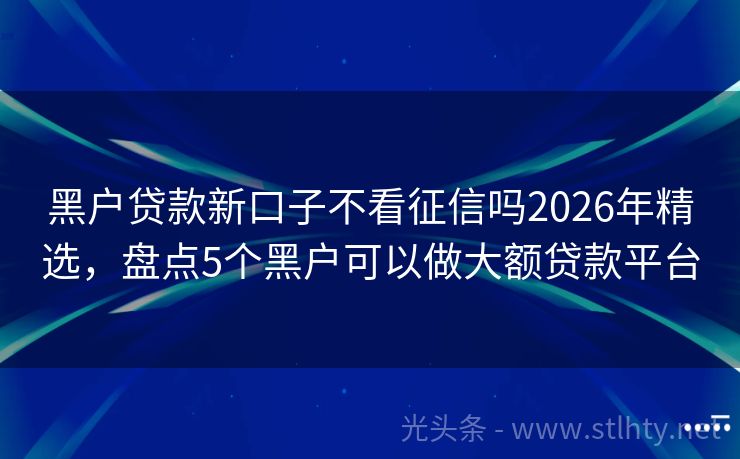 黑户贷款新口子不看征信吗2026年精选,盘点5个黑户可以做大额贷款平台