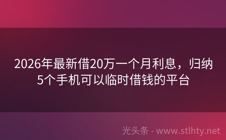 2026年最新借20万一个月利息,归纳5个手机可以临时借钱的平台