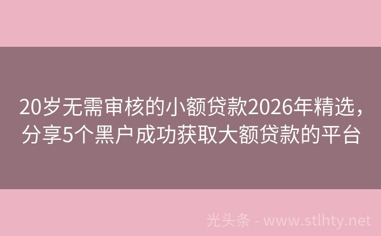 20岁无需审核的小额贷款2026年精选,分享5个黑户成功获取大额贷款的平台