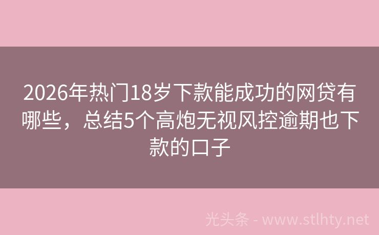 2026年热门18岁下款能成功的网贷有哪些,总结5个高炮无视风控逾期也下款的口子