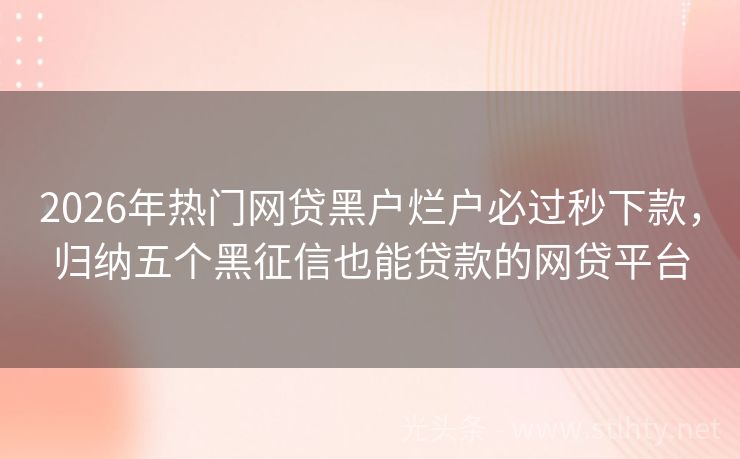 2026年热门网贷黑户烂户必过秒下款,归纳五个黑征信也能贷款的网贷平台