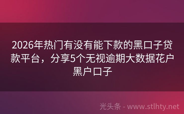 2026年热门有没有能下款的黑口子贷款平台,分享5个无视逾期大数据花户黑户口子