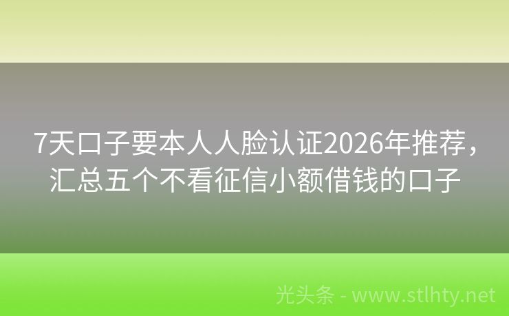 7天口子要本人人脸认证2026年推荐,汇总五个不看征信小额借钱的口子