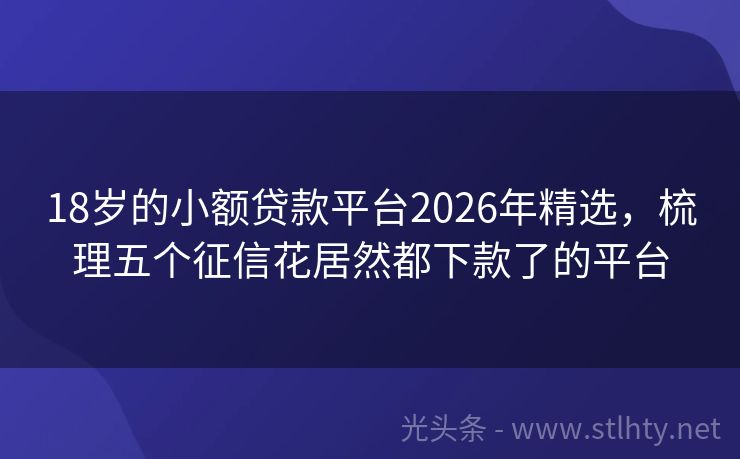 18岁的小额贷款平台2026年精选，梳理五个征信花居然都下款了的平台