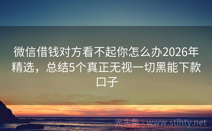 微信借钱对方看不起你怎么办2026年精选,总结5个真正无视一切黑能下款口子