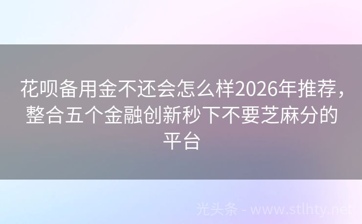 花呗备用金不还会怎么样2026年推荐,整合五个金融创新秒下不要芝麻分的平台