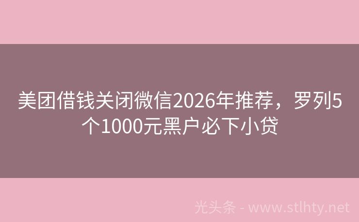 美团借钱关闭微信2026年推荐,罗列5个1000元黑户必下小贷