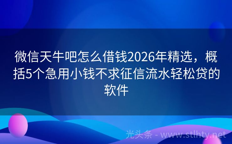 微信天牛吧怎么借钱2026年精选,概括5个急用小钱不求征信流水轻松贷的软件