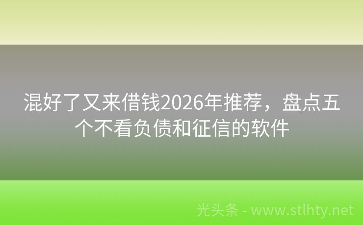 混好了又来借钱2026年推荐,盘点五个不看负债和征信的软件