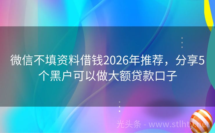 微信不填资料借钱2026年推荐,分享5个黑户可以做大额贷款口子