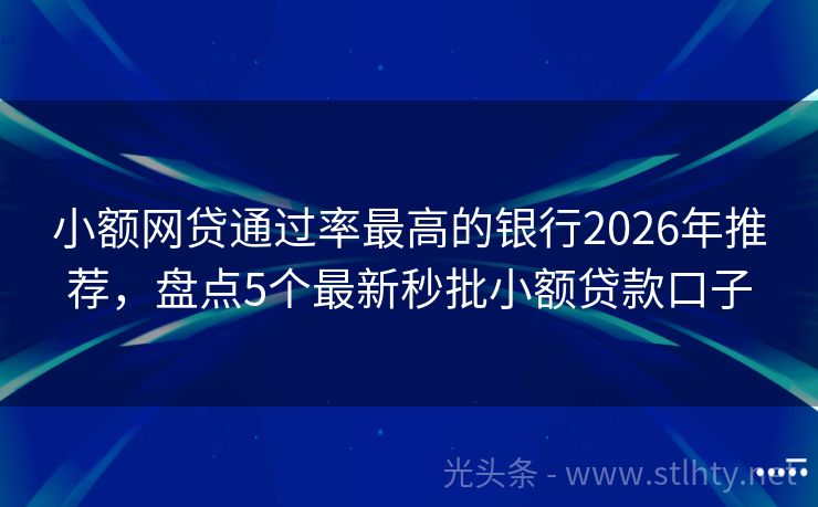 小额网贷通过率最高的银行2026年推荐,盘点5个最新秒批小额贷款口子
