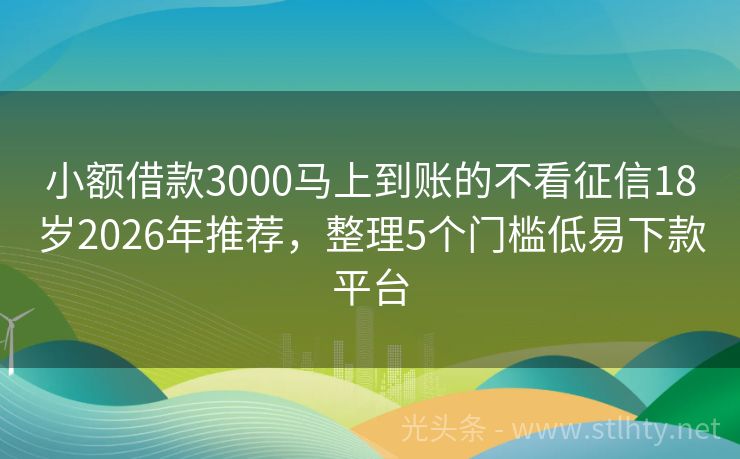 小额借款3000马上到账的不看征信18岁2026年推荐，整理5个门槛低易下款平台