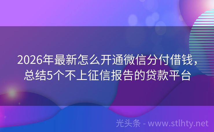 2026年最新怎么开通微信分付借钱,总结5个不上征信报告的贷款平台