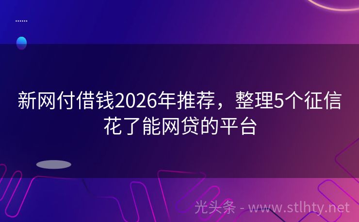 新网付借钱2026年推荐,整理5个征信花了能网贷的平台