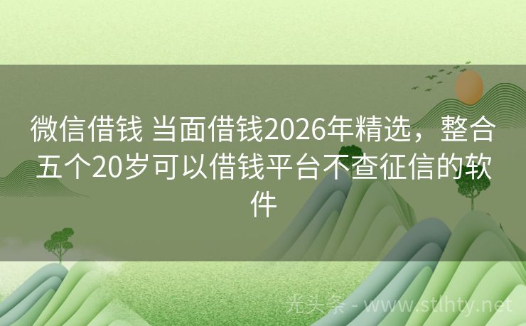 微信借钱 当面借钱2026年精选,整合五个20岁可以借钱平台不查征信的软件