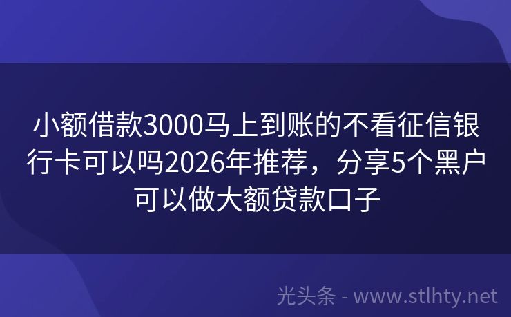 小额借款3000马上到账的不看征信银行卡可以吗2026年推荐,分享5个黑户可以做大额贷款口子