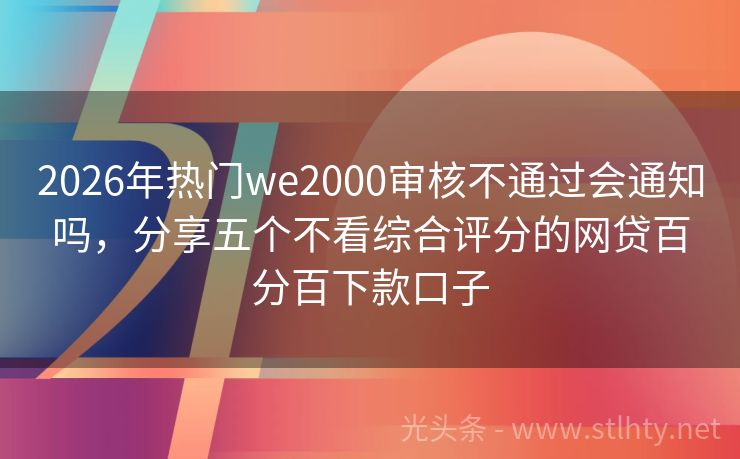 2026年热门we2000审核不通过会通知吗,分享五个不看综合评分的网贷百分百下款口子