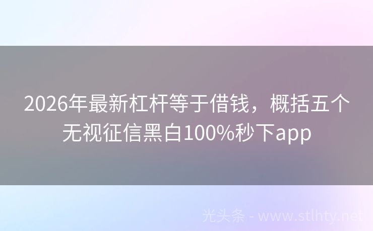 2026年最新杠杆等于借钱,概括五个无视征信黑白100%秒下app