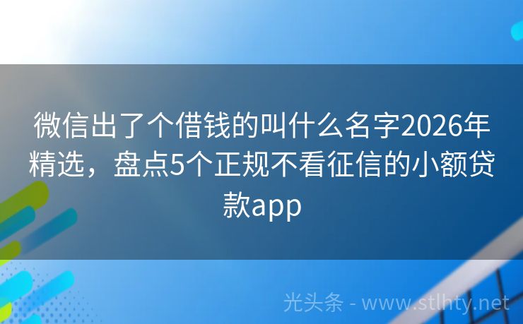微信出了个借钱的叫什么名字2026年精选,盘点5个正规不看征信的小额贷款app