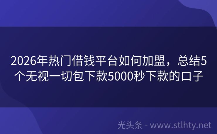 2026年热门借钱平台如何加盟,总结5个无视一切包下款5000秒下款的口子