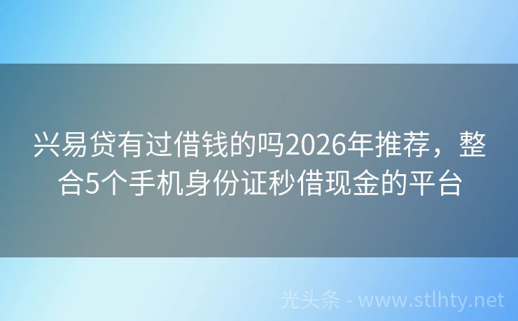 兴易贷有过借钱的吗2026年推荐,整合5个手机身份证秒借现金的平台