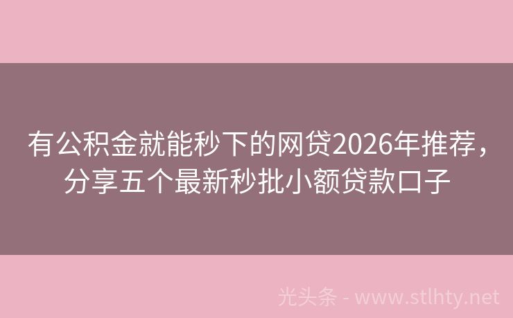 有公积金就能秒下的网贷2026年推荐,分享五个最新秒批小额贷款口子